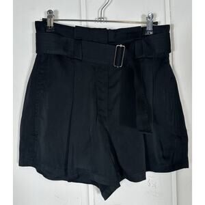 ALC Delilah Belted Shorts Size 0 Satin Black‎ Viscose/Acetate Pockets